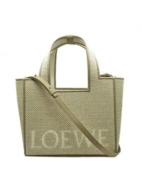 Loewe Font Tote Canvas 2-Way Shoulder Bag Beige Gold